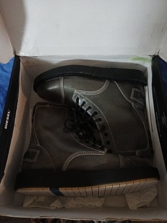 Diesel Grey Leather Combat Boots with Original Box main image 5